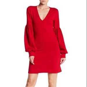 Leibl '38 Red V-Neck Puff Sleeve Dress Sz S NWT